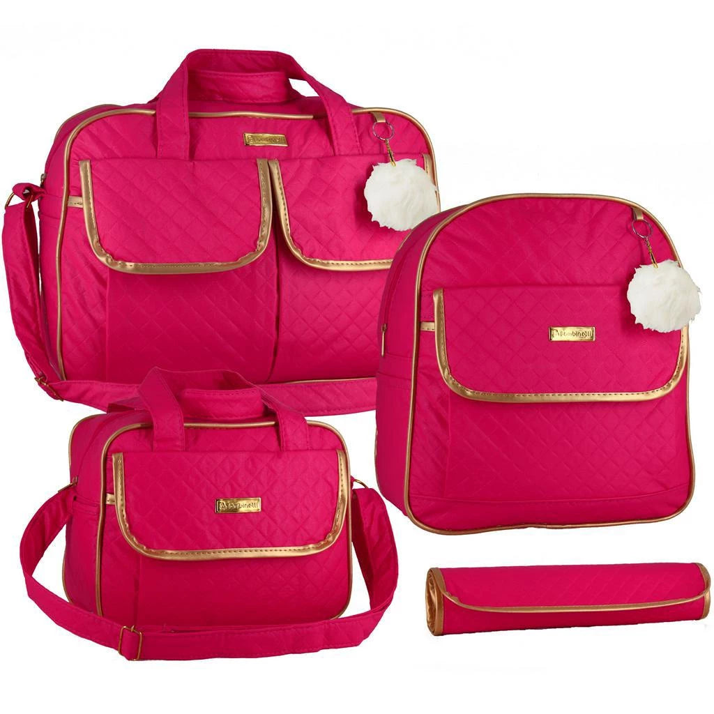 Kit Bolsa Maternidade preto 2 pecas rosa rosa choque