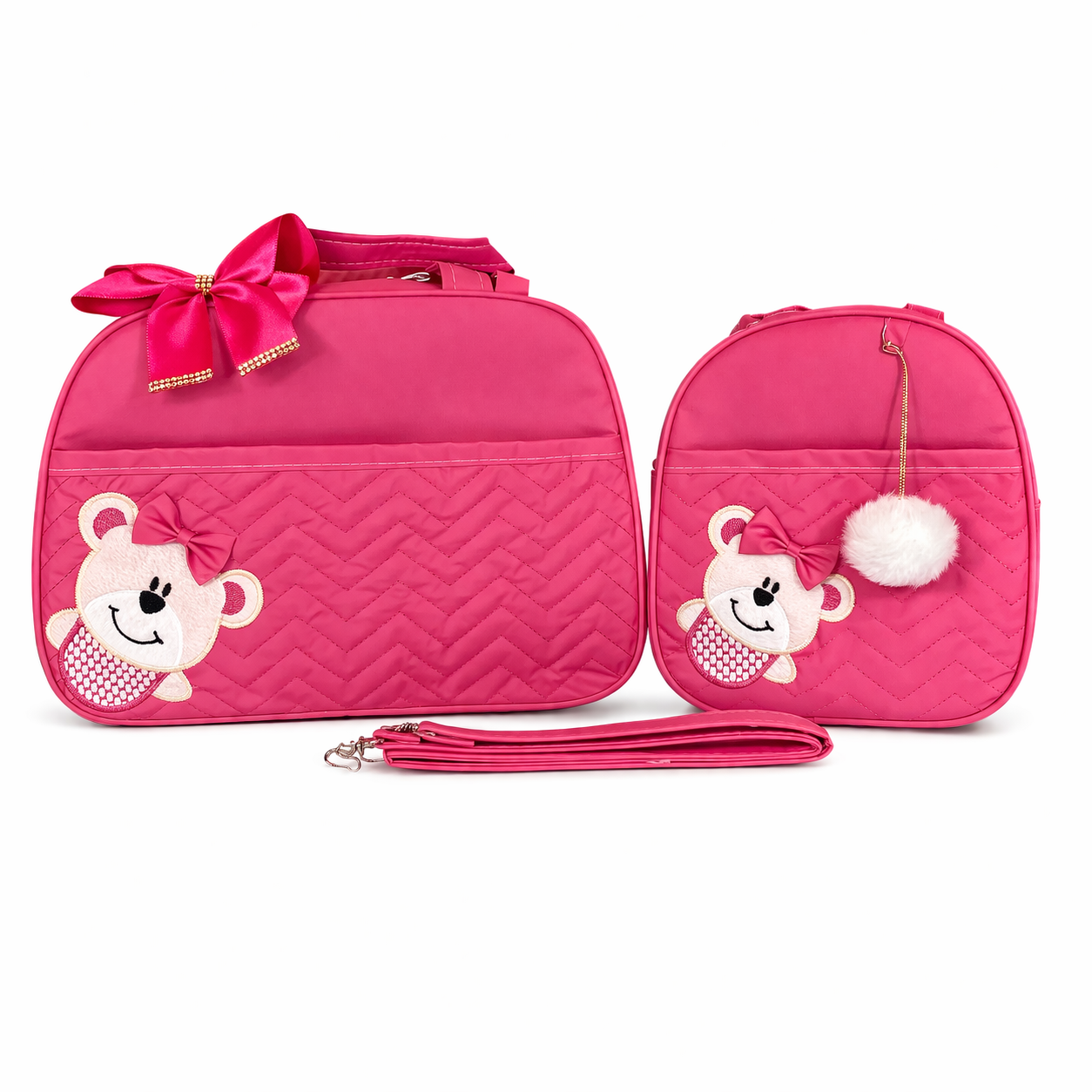 Kit bolsa maternidade rosa choque com laço