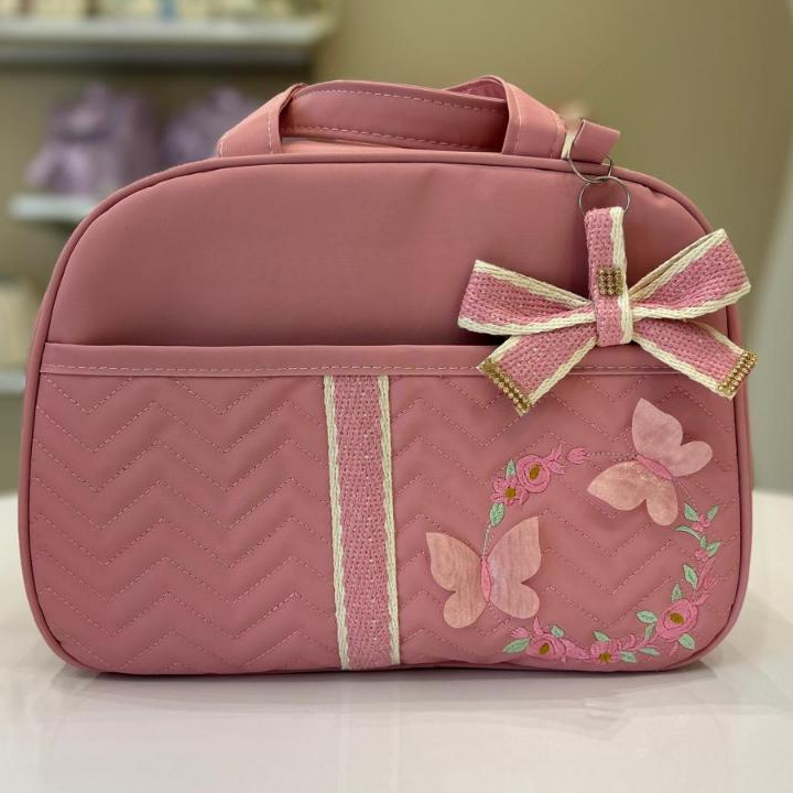 Bolsa Maternidade Borboleta com laço rosa