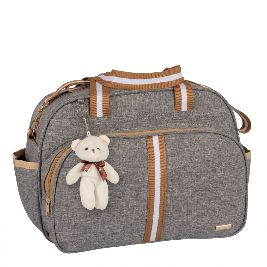 Bolsa Maternidade Com Chaveiro cinza com marrom
