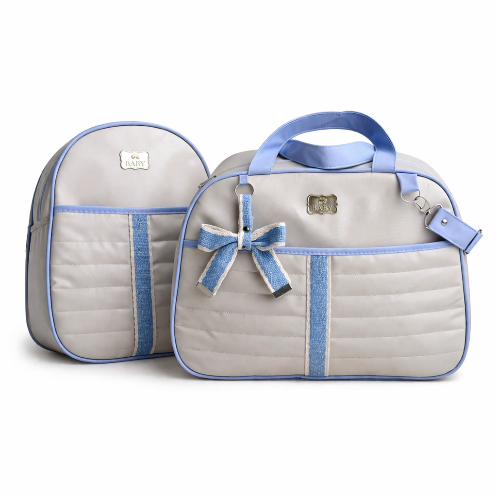 Bolsa Maternidade Térmica Impermeável com Laço branco com azul
