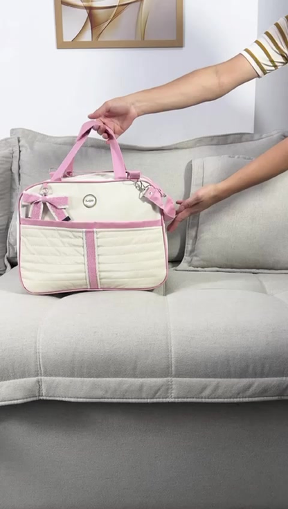 Bolsa Maternidade Térmica Impermeável com Laço branco com rosa