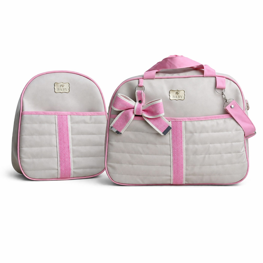 Bolsa Maternidade Térmica Impermeável com Laço branco com rosa