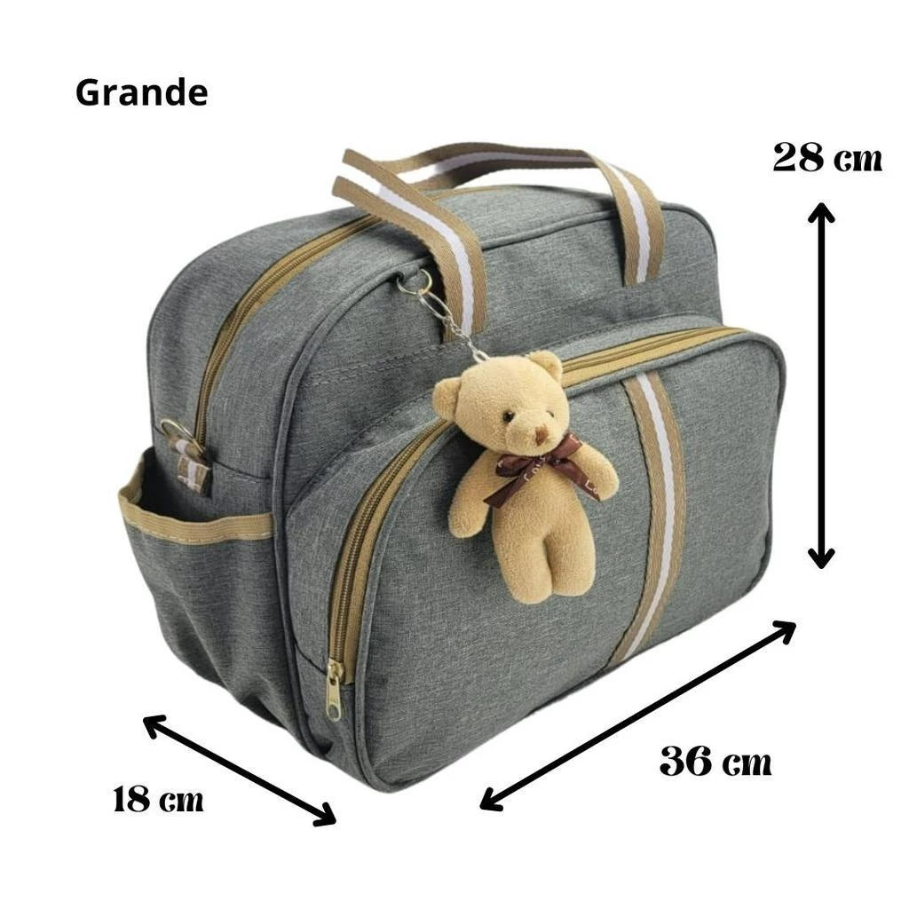 Bolsa Maternidade cinza com marrom Com Chaveiro fundo cinza3