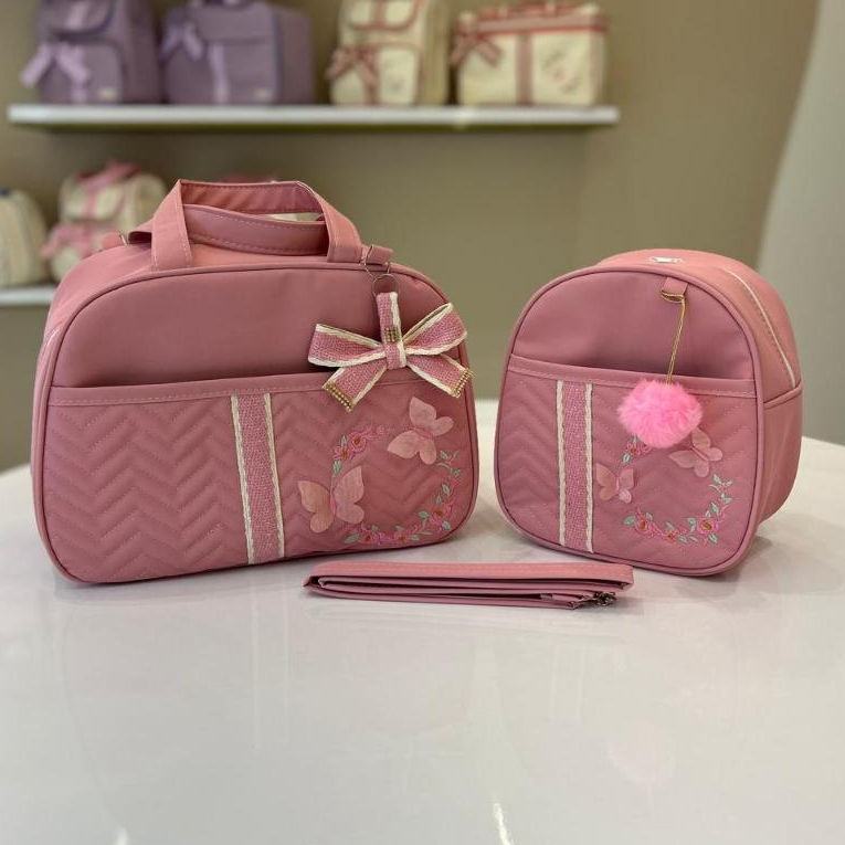Bolsa Maternidade com laço rosa 