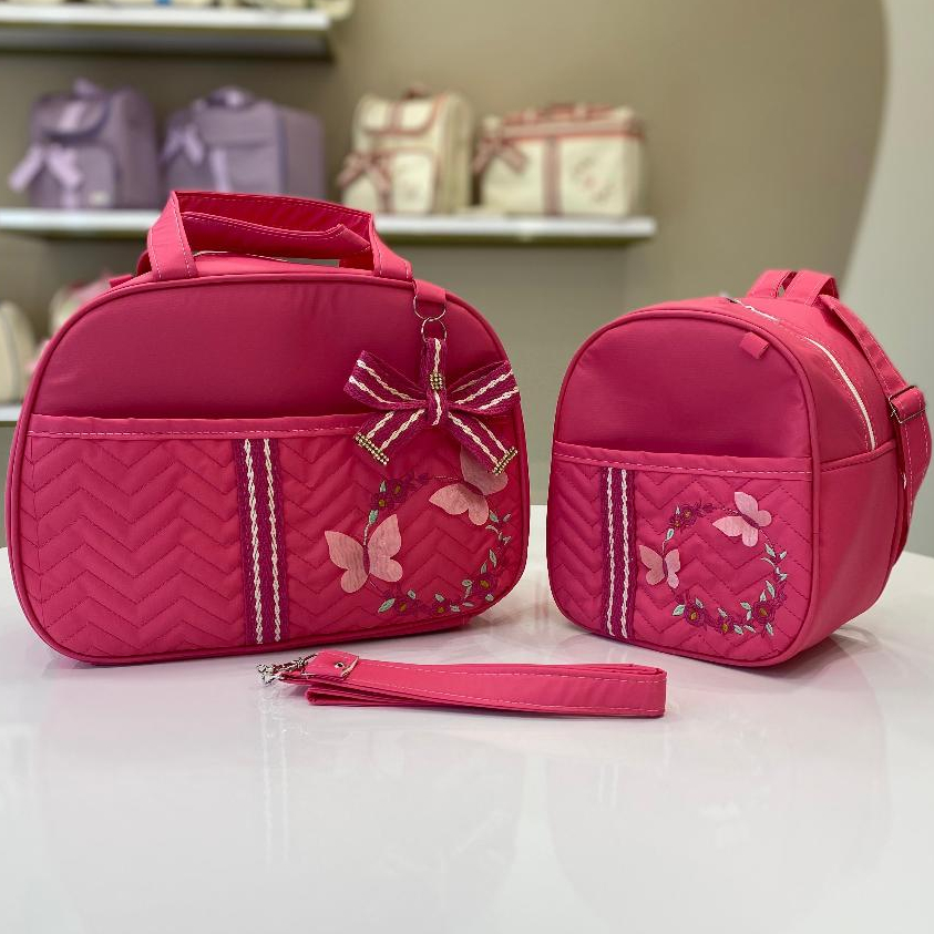 Bolsa Maternidade com laço rosa choque