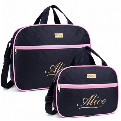 Kit Bolsa Maternidade Personalizada com Nome do Bebê - 2 Peças Impermeável