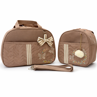 Kit Bolsa Maternidade Borboleta marrom