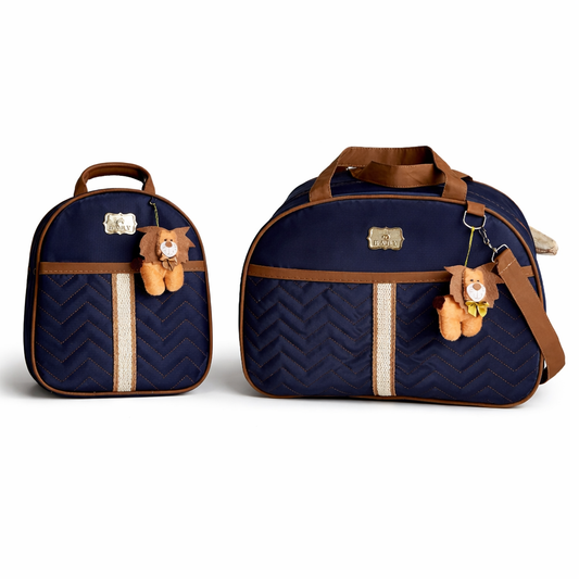 Kit Bolsa Maternidade e Mochila com Pelúcia azul marinho