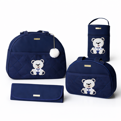 Kit Bolsas Maternidade Ursinho Feliz Azul marinho
