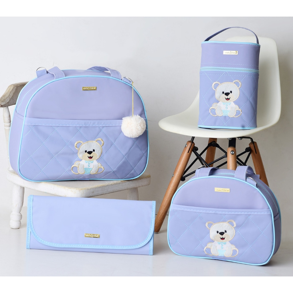 Kit Bolsas Maternidade Ursinho Feliz lilás marinho