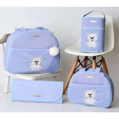 Kit Bolsas Maternidade Ursinho Feliz lilás marinho