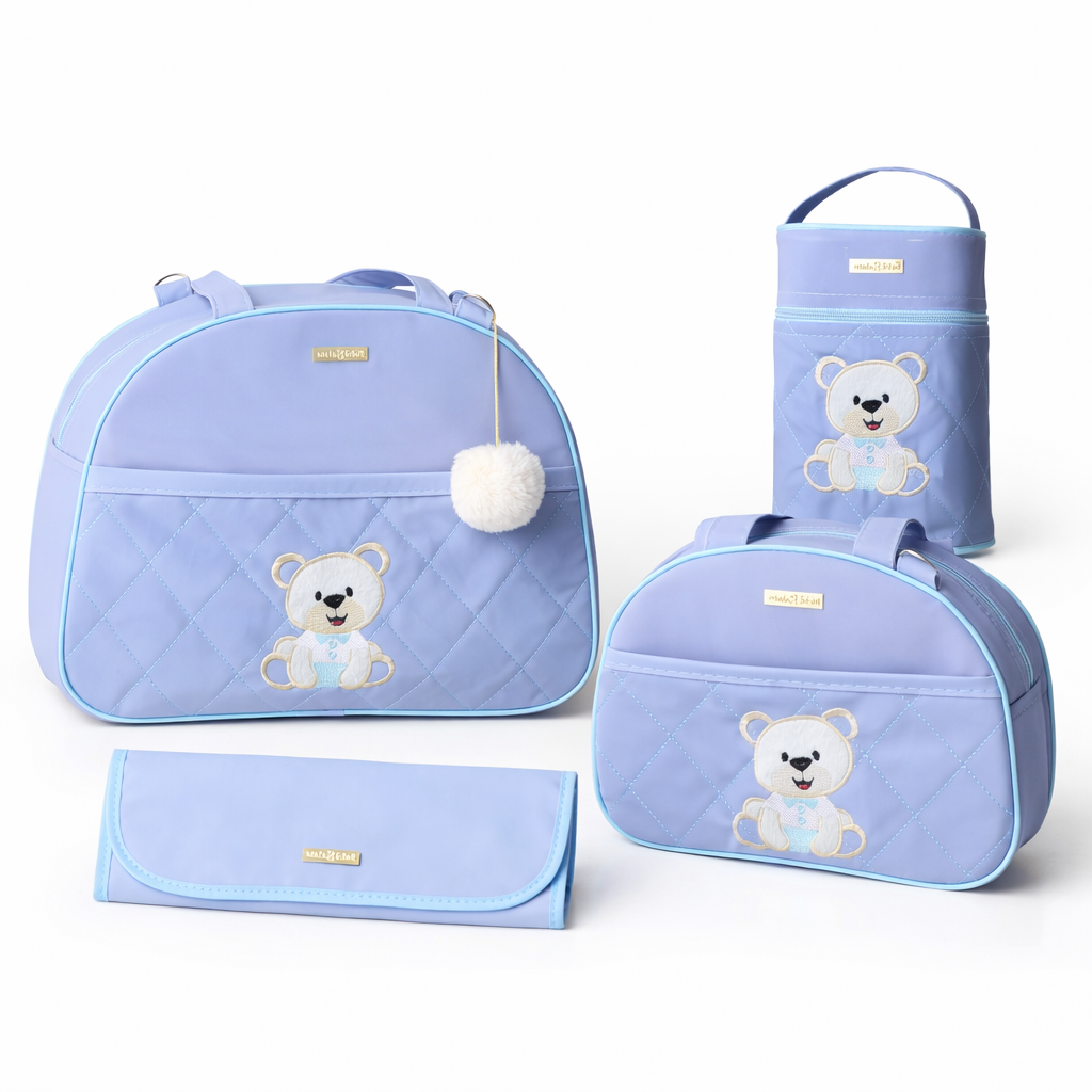 Kit várias Bolsas Maternidade Ursinho Feliz lilás