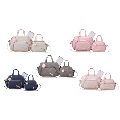Cinco kits de bolsas arredondadas em cores variadas exibidos de frente em fundo branco.
