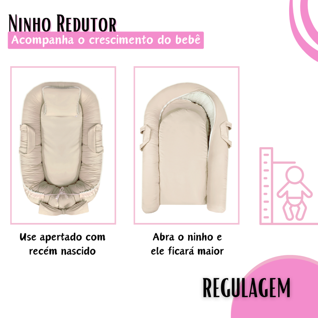 Ninho Redutor de Berço Com Zíper, Regulagem - Várias Cores Menina Menino