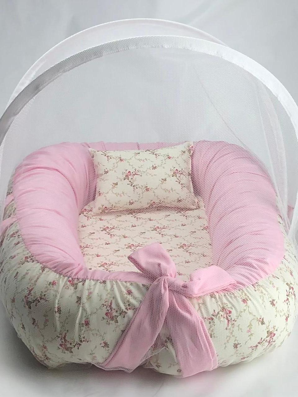 Ninho Redutor de Berço com Mosquiteiro e Travesseiro Acolchoado menino menina