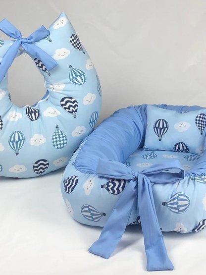Kit Ninho Redutor de Berço + Almofada de Amamentação com Zíper e Enchimento Macio 2 em 1 estampas