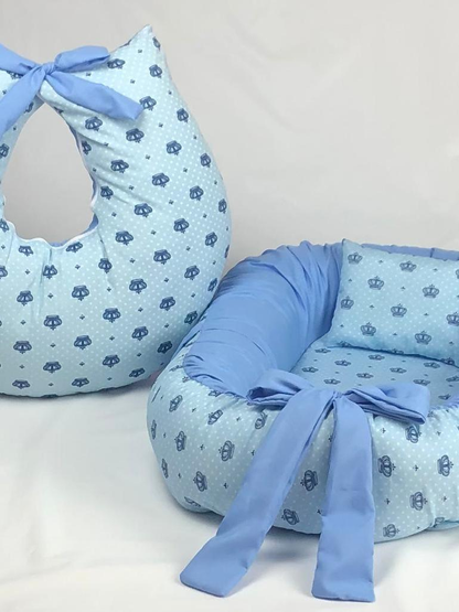 Kit Ninho Redutor de Berço + Almofada de Amamentação com Zíper e Enchimento Macio 2 em 1 estampas