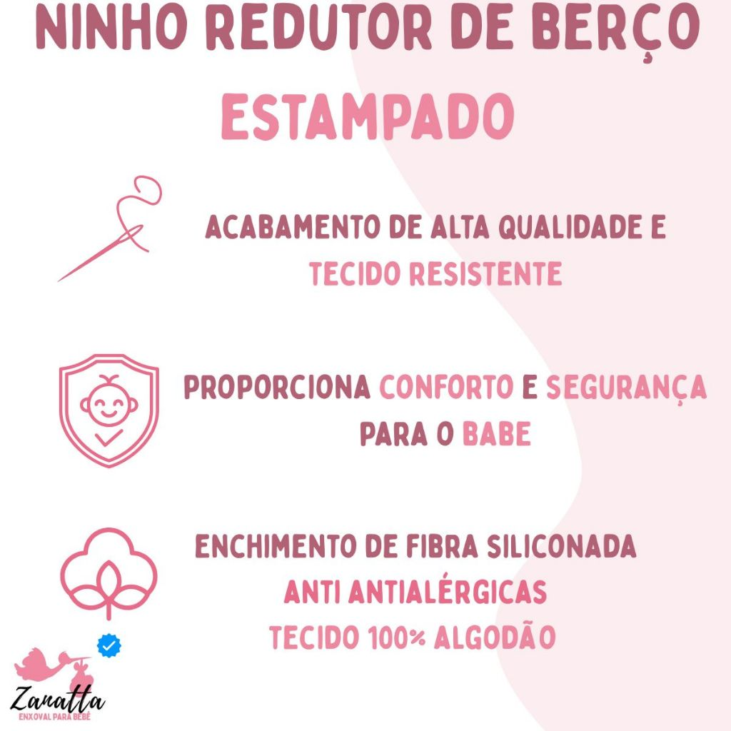 Ninho Redutor de Berço Portátil com Almofada Anatômica Enxoval Bebê Recém Nascido Menina Safari Rosa