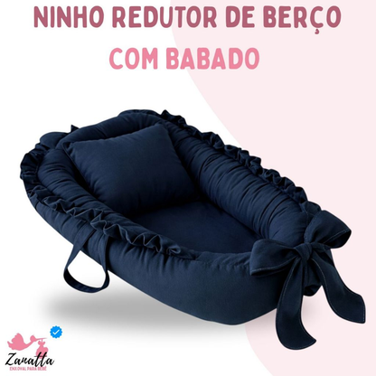 Ninho Redutor de Berço Menino Travesseiro Anatômico Enxoval Bebe Azul Marinho
