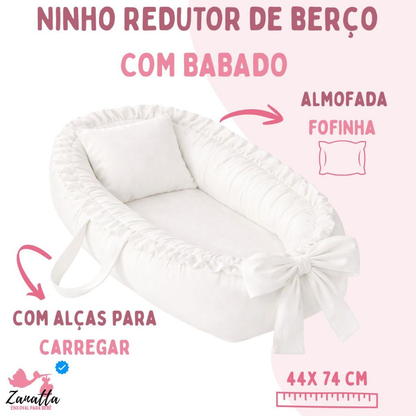 Ninho Redutor de Berço Bebe Enxoval Menina Menino Branco com Travesseiro Anatômico