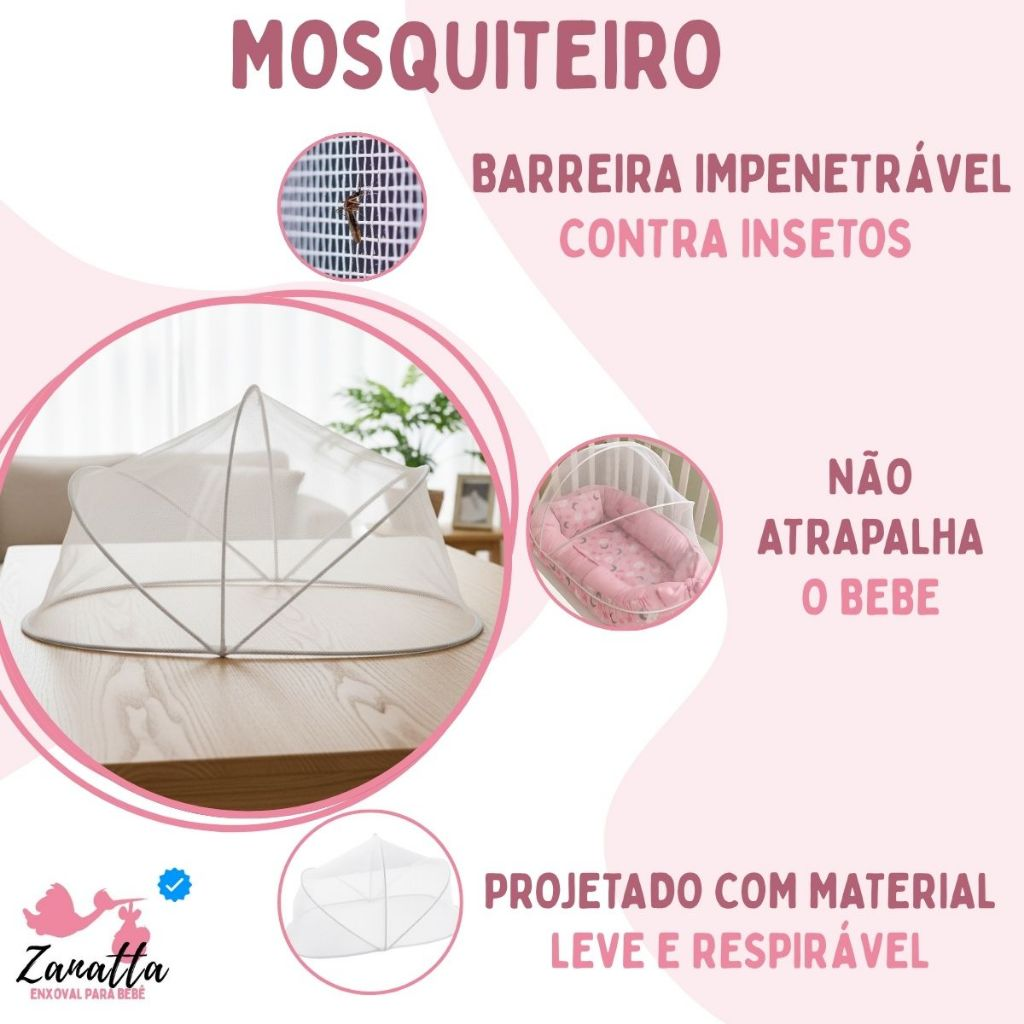 Ninho Redutor de Berço Bebe Mosquiteiro Protetor Kit 2 Peças Enxoval Menina Menino Balão Azul