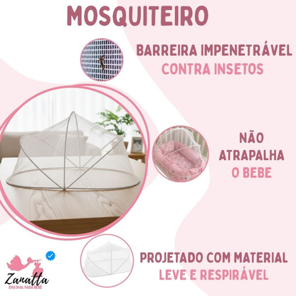 Ninho Redutor de Berço Bebe Mosquiteiro Protetor Kit 2 Peças Enxoval Menina Menino Balão Azul