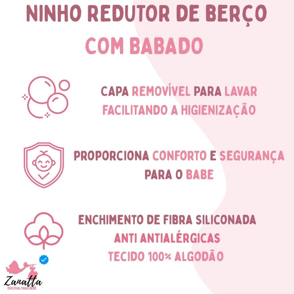 Banner quadrado rosa e branco, de ângulo frontal, contendo textos e três ícones ilustrativos.