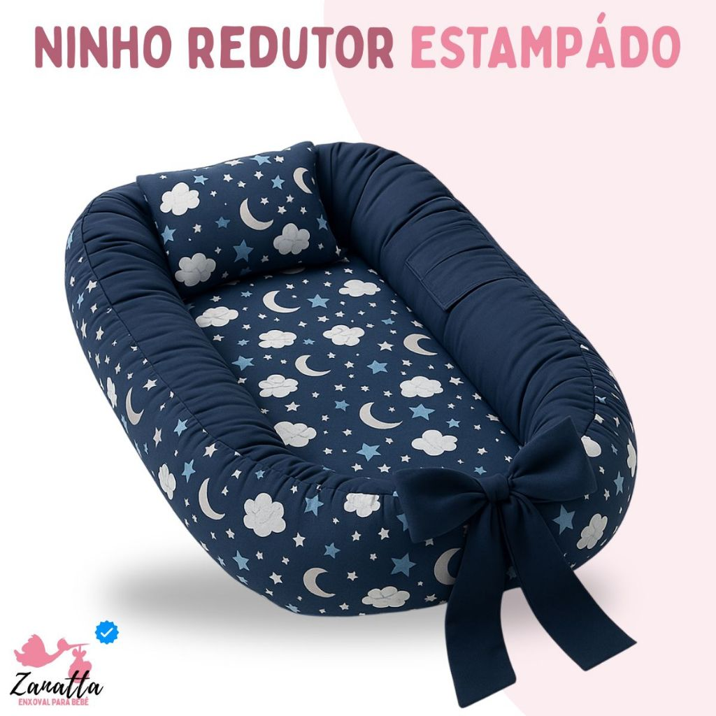 Ninho Redutor de Berço Menina Menino Bebe Enxoval Almofada Grande Rosa Azul Safari