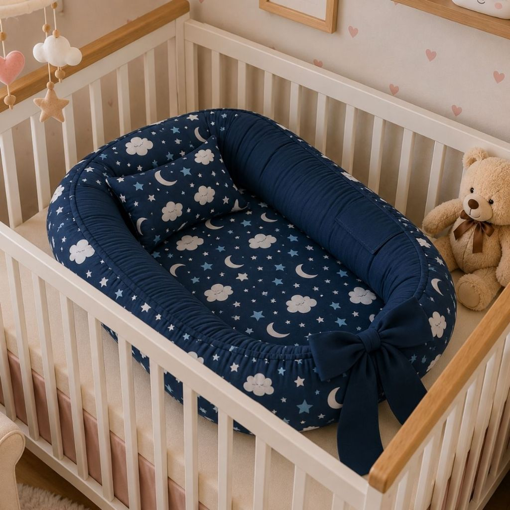 Ninho Redutor de Berço Menina Menino Bebe Enxoval Almofada Grande Rosa Azul Safari