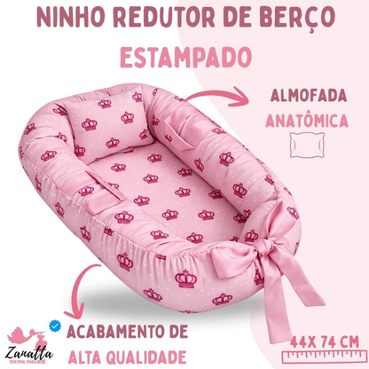 Ninho Redutor Berço Travesseiro Anatômico Bebê Enxoval Quarto Menina Personagem Princesa Coroa Rosa