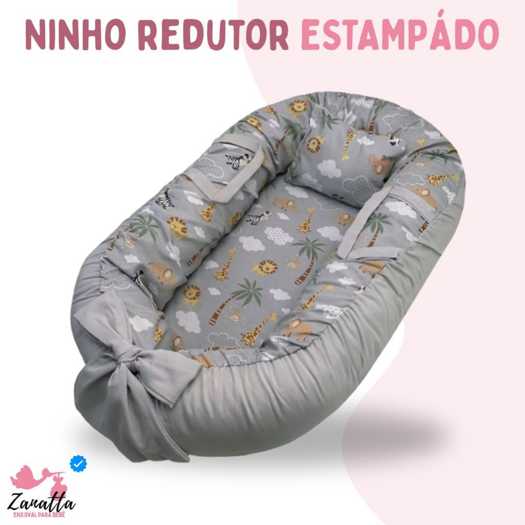 Ninho Redutor Berço Portátil com Almofada Anatômica Enxoval Bebê Recém Nascido Menina Menino Safari