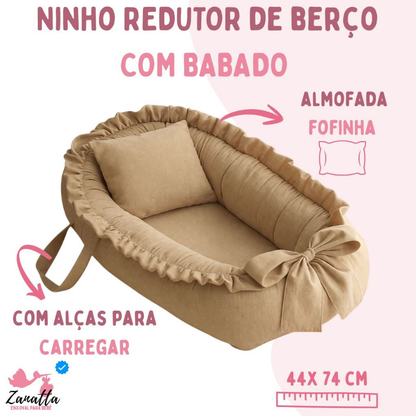 Ninho Redutor de Berço Para Bebe Menina Menino Enxoval Travesseiro Anatômico Caqui Palha