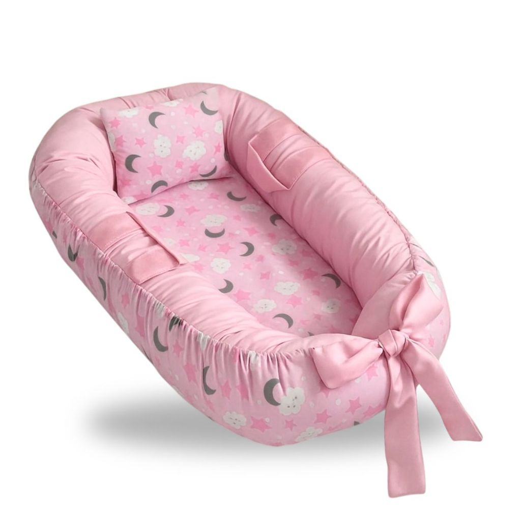 Ninho Redutor de Berço Menina Menino Bebe Enxoval Almofada Grande Rosa Azul Safari