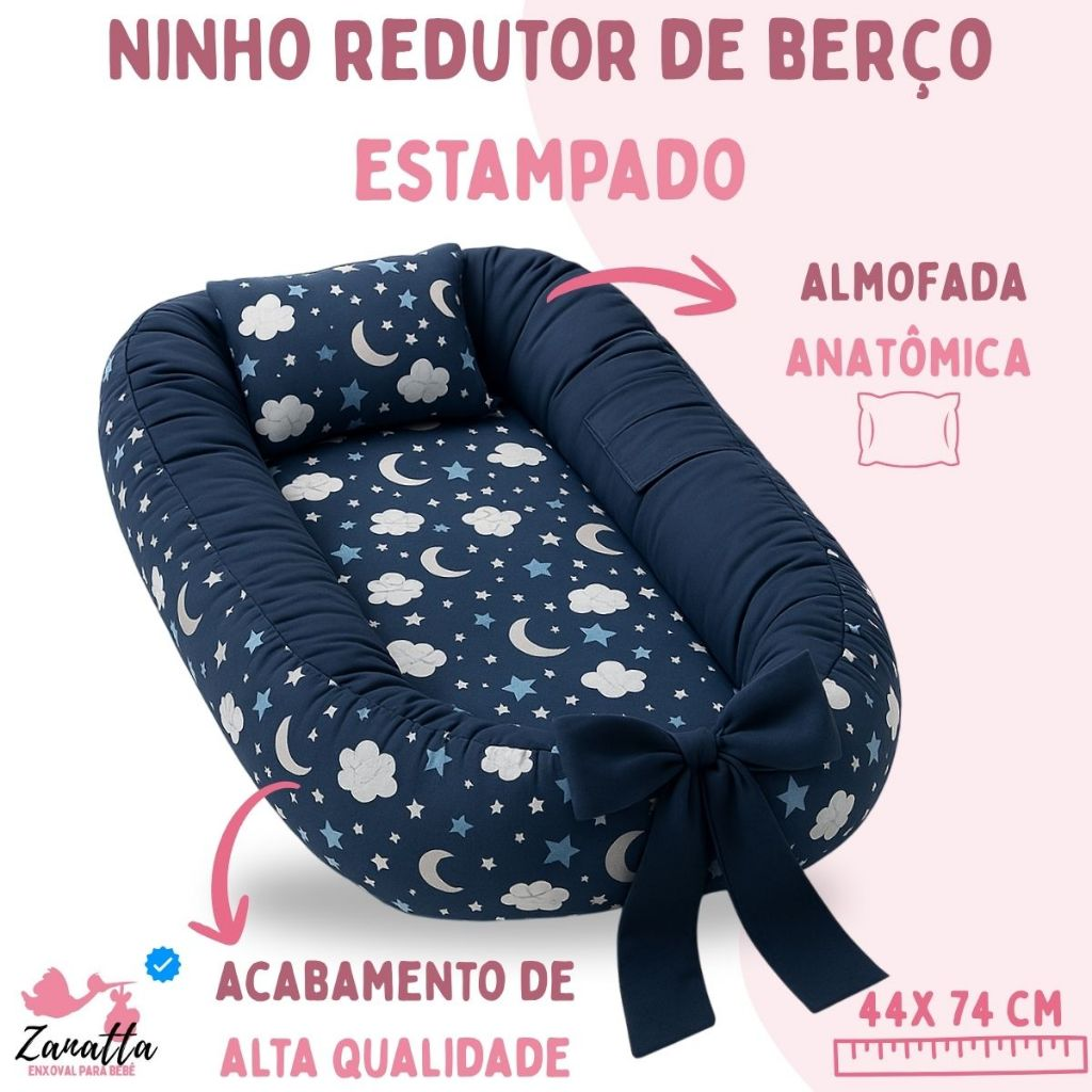 Ninho Redutor de Berço Menina Menino Bebe Enxoval Almofada Grande Rosa Azul Safari
