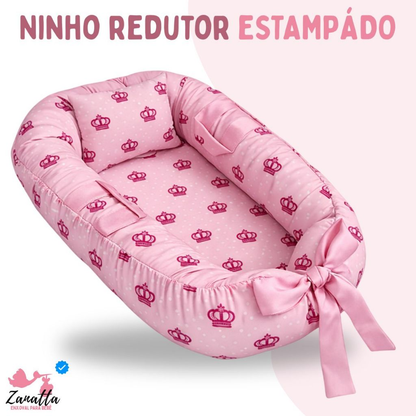 Ninho Redutor Berço Travesseiro Anatômico Bebê Enxoval Quarto Menina Personagem Princesa Coroa Rosa