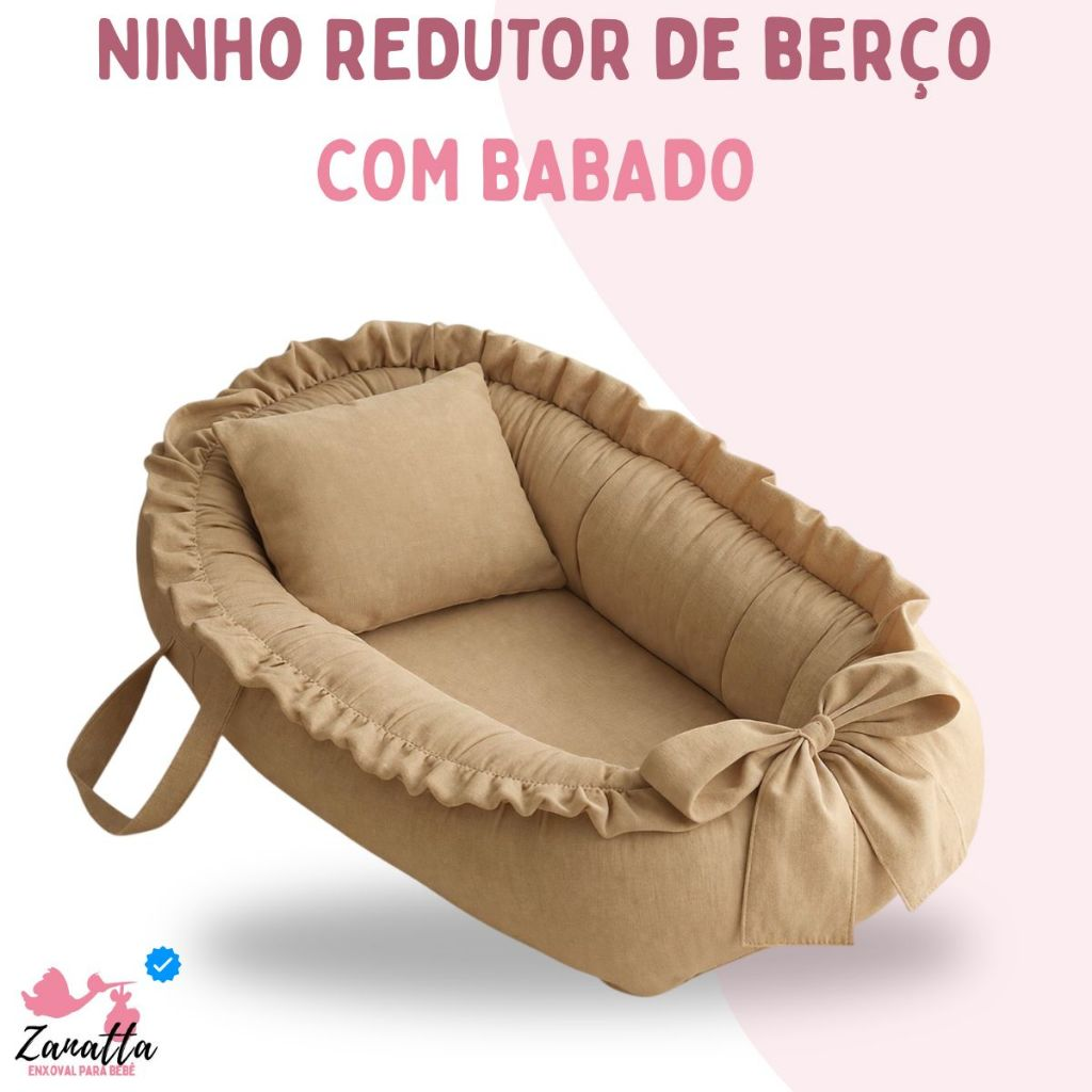 Ninho Redutor de Berço Para Bebe Menina Menino Enxoval Travesseiro Anatômico Caqui Palha