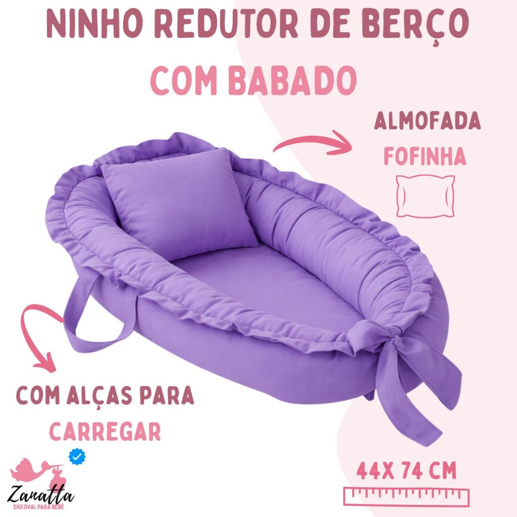 Ninho Redutor de Berço Travesseiro Anatômico Quarto Enxoval Bebe Menino Menina Rosa Azul Roxo