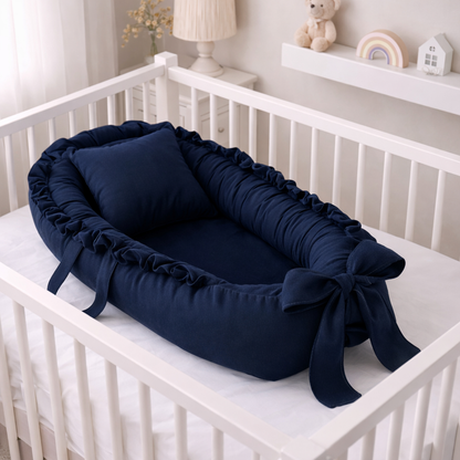 Ninho Redutor de Berço Menino Travesseiro Anatômico Enxoval Bebe Azul Marinho
