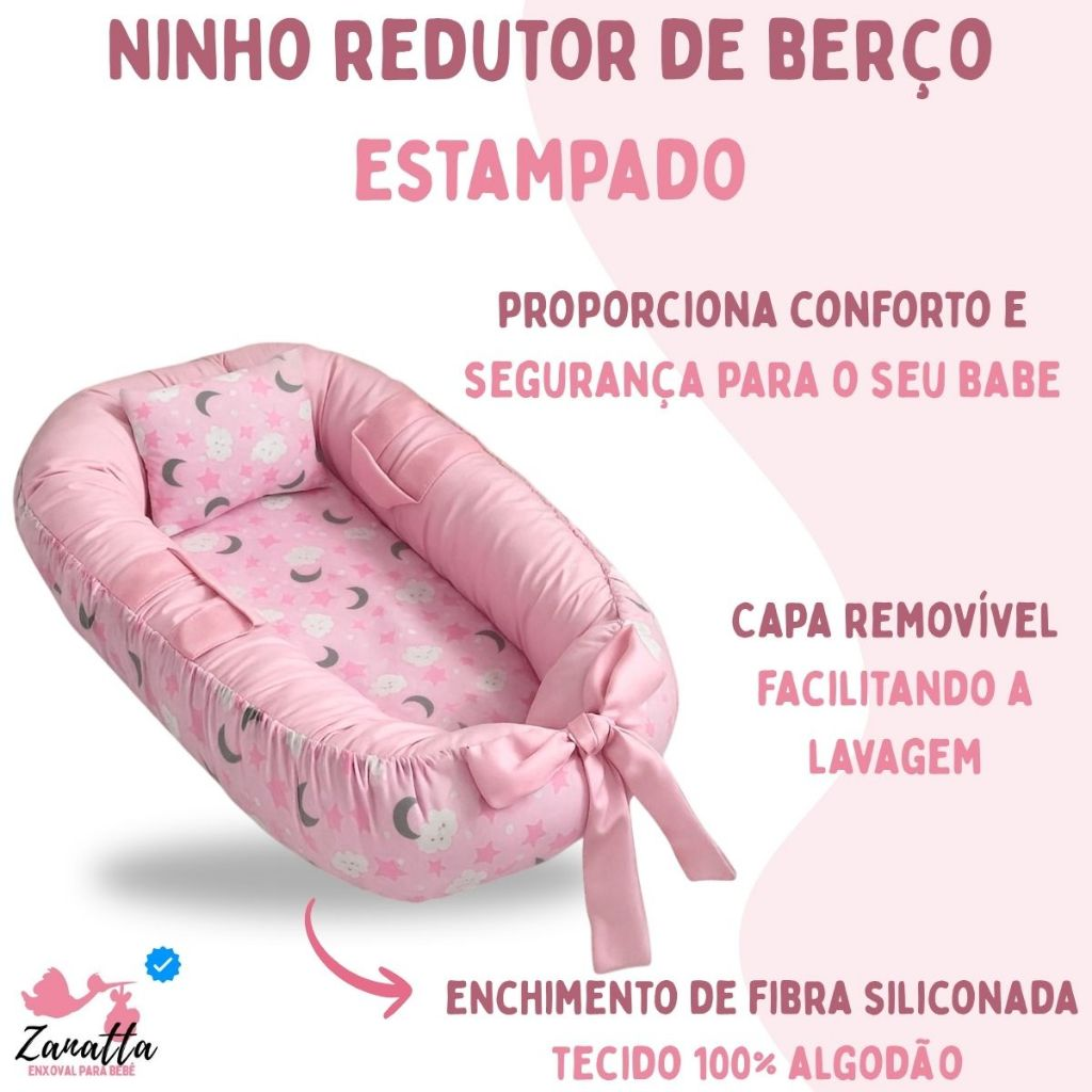 Ninho Redutor de Berço Para Bebe Menina Menino Enxoval Rosa Azul com Almofada Anatômica