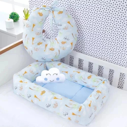 Kit Ninho Redutor Quadrado De Berço + Almofada Amamentação 3 Peças Menino Menina