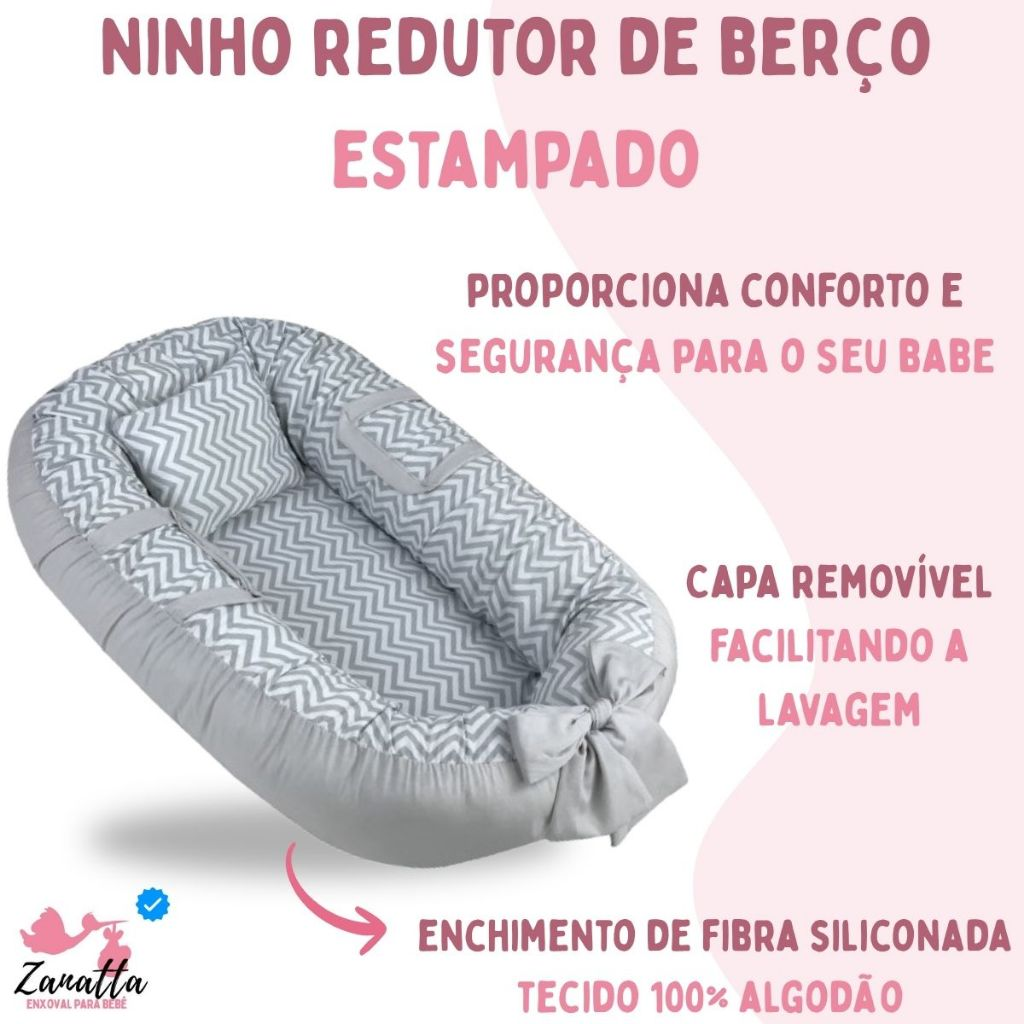 Ninho Redutor Berço Portátil com Almofada Enxoval Bebe Recém Nascido Menina Menino Safari Rosa Azul