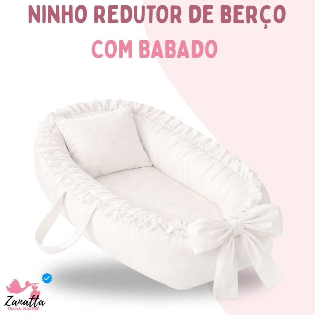 Ninho Redutor de Berço Bebe Enxoval Menina Menino Branco com Travesseiro Anatômico