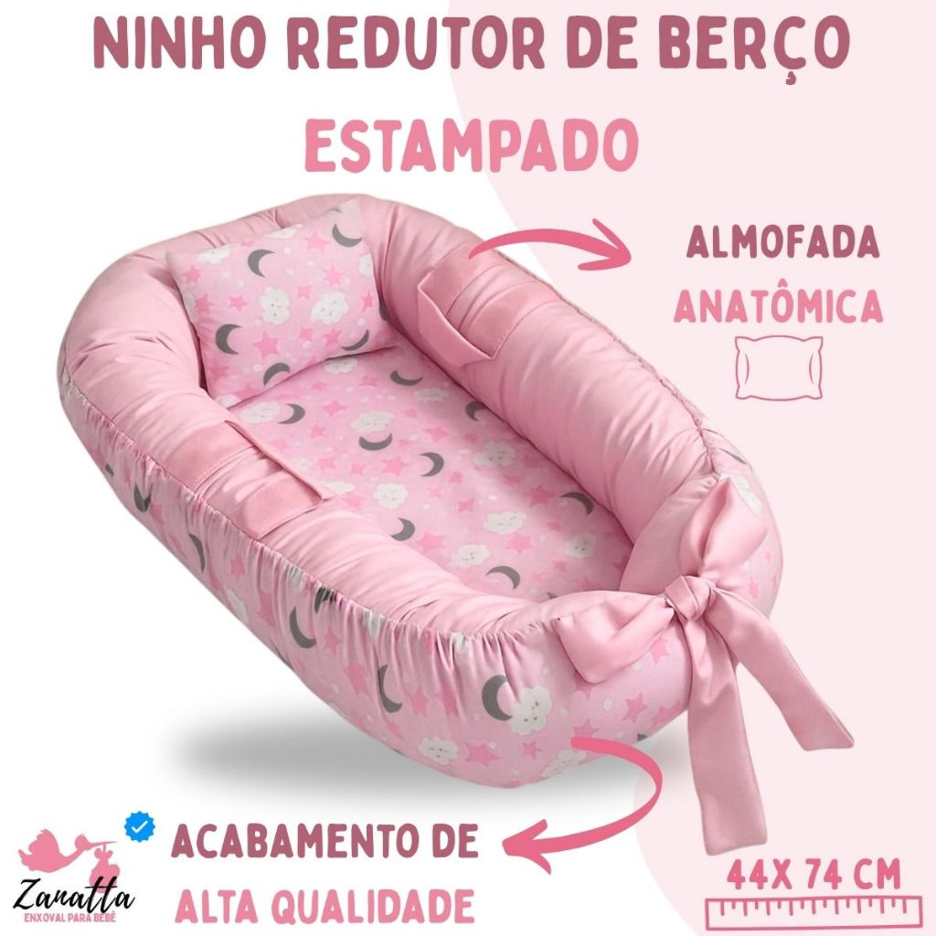 Ninho Redutor de Berço Para Bebe Menina Menino Enxoval Rosa Azul com Almofada Anatômica