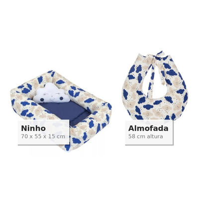 Kit Ninho Redutor Quadrado De Berço + Almofada Amamentação 3 Peças Menino Menina