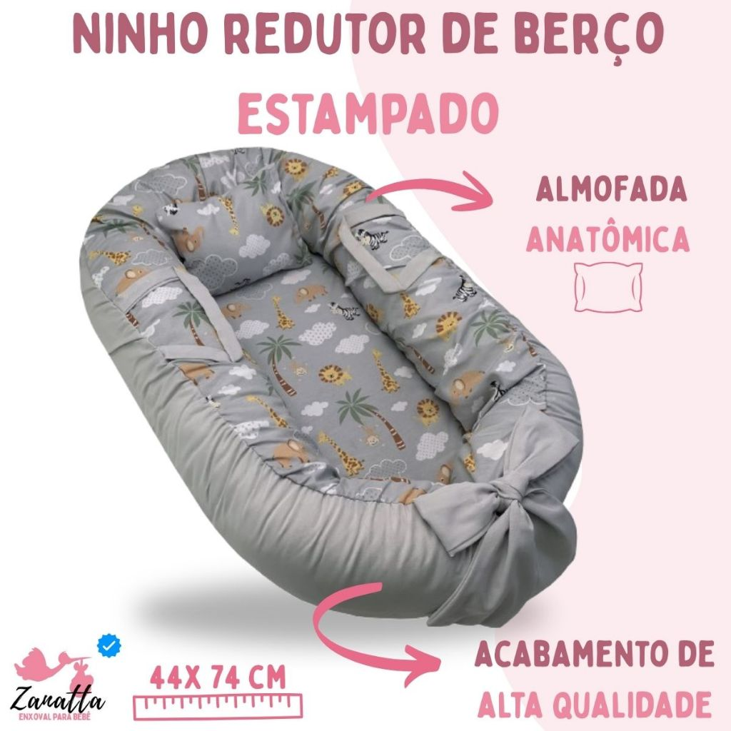 Ninho Redutor Berço Portátil com Almofada Anatômica Enxoval Bebê Recém Nascido Menina Menino Safari