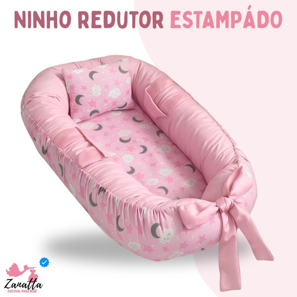 Ninho Redutor de Berço Para Bebe Menina Menino Enxoval Rosa Azul com Almofada Anatômica