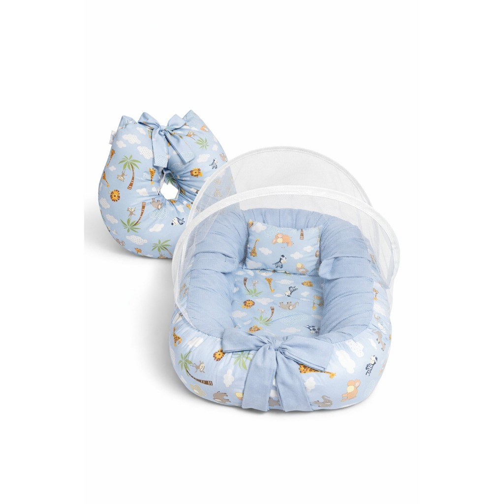 Kit Ninho Redutor Berço Bebe com Almofada de Amamentação e Mosquiteiro Menina Menino