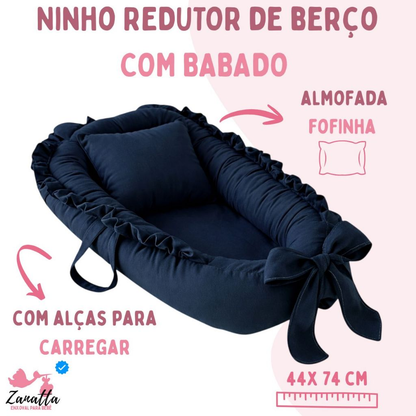Ninho Redutor de Berço Menino Travesseiro Anatômico Enxoval Bebe Azul Marinho