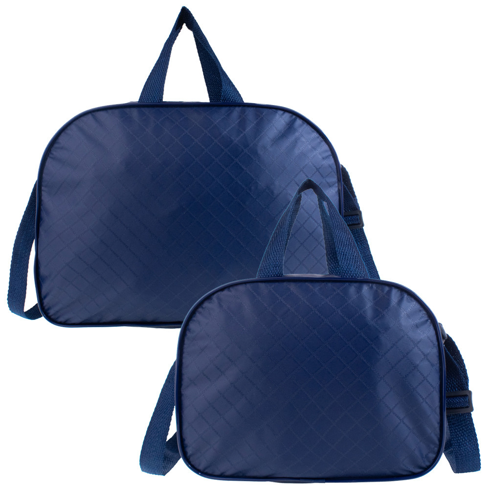 Duas bolsas arredondadas azul-marinho com textura de losangos, vistas de frente em fundo branco.